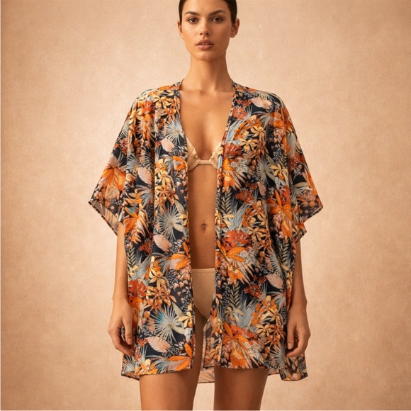 Tory Burch Floral Silk Tunic Blouse XS Tropical Print Designer Top